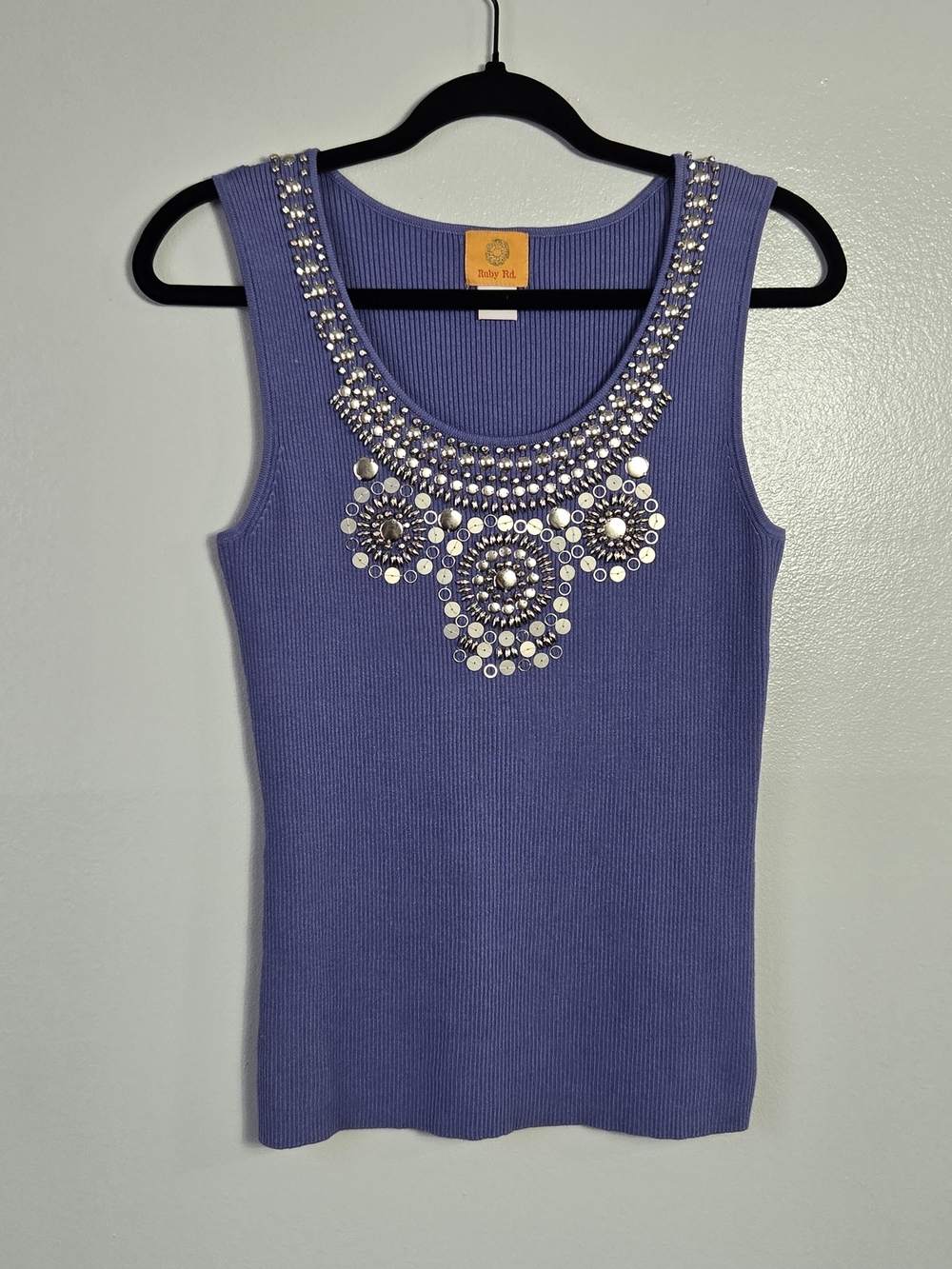 Ruby Rd Lot 3 Beaded Neckline Ribbed Knit Tank Tops Bundle Blue Yellow Pink - Picture 7 of 14
